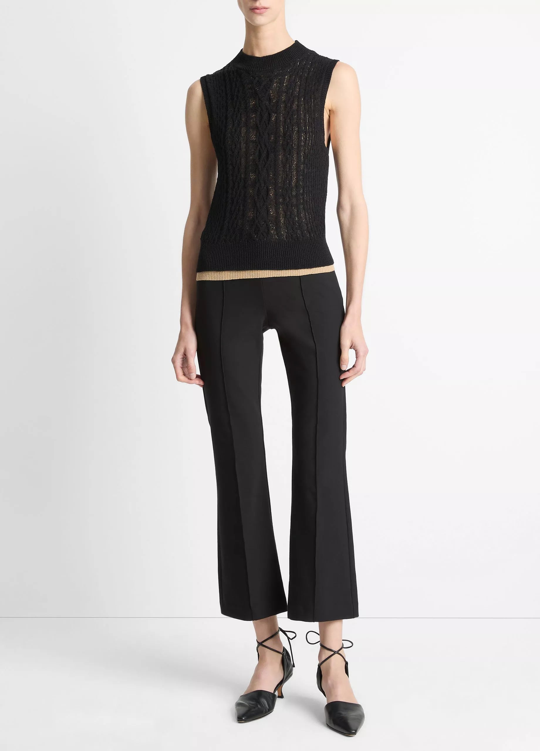 Cable Cotton-Blend Double-Layer Shell - Black Gold Cliff by Vince — view 4