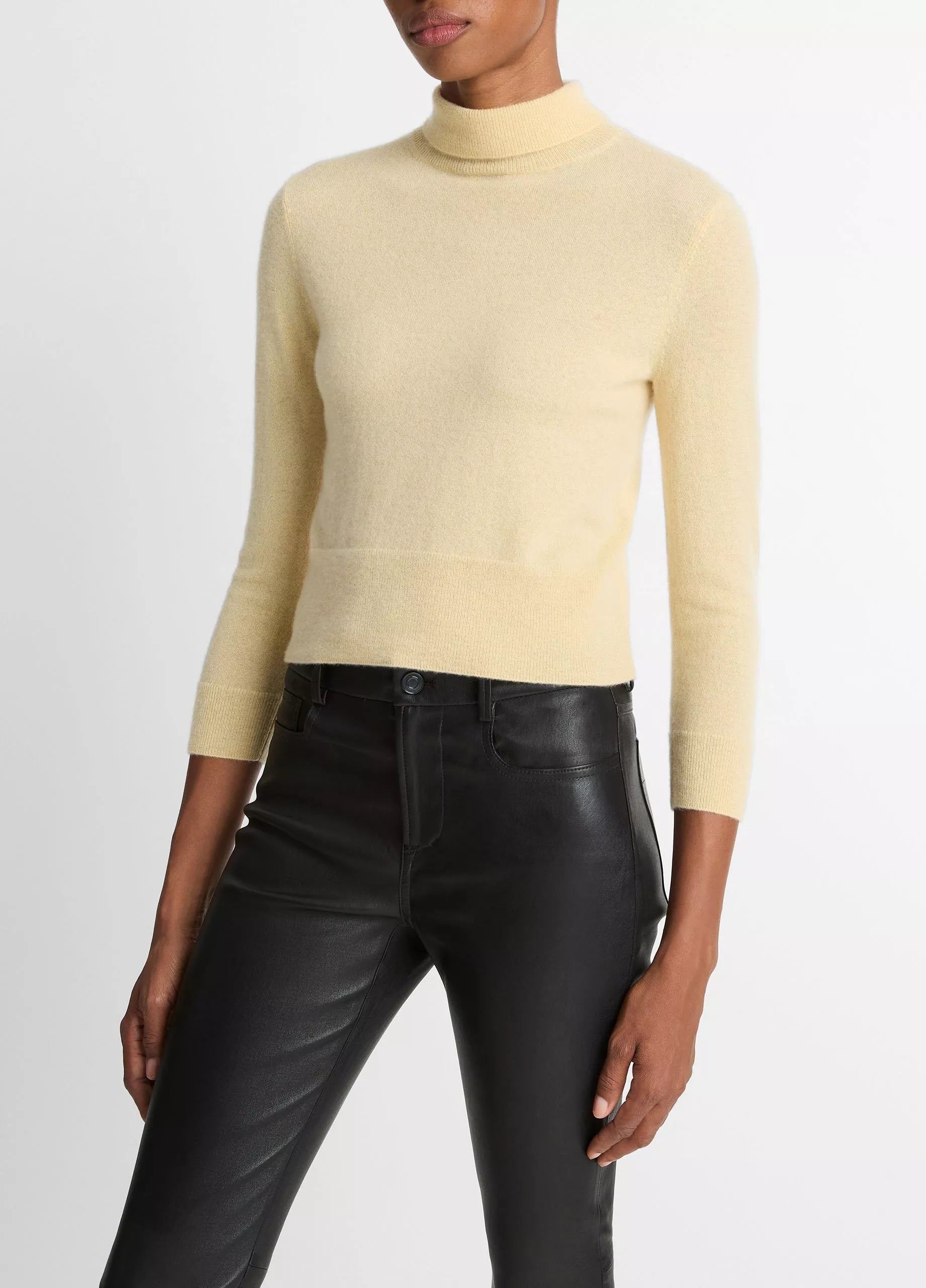 Cashmere-Silk Three-Quarter-Sleeve Mock-Neck Sweater - Palazzo by Vince — alternate view