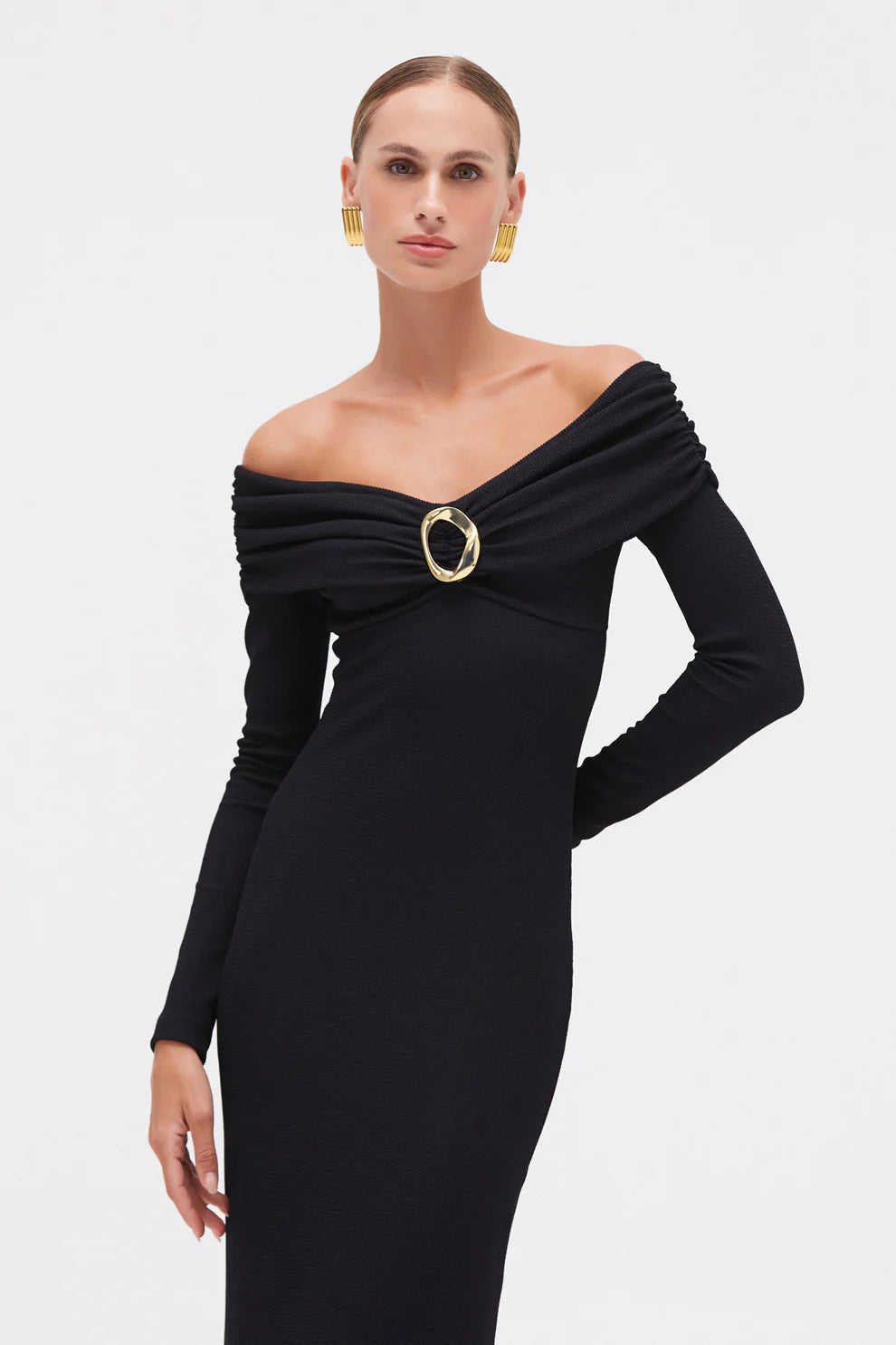 Grace Knit Draped Midi Dress - Black by PatBo — alternate view