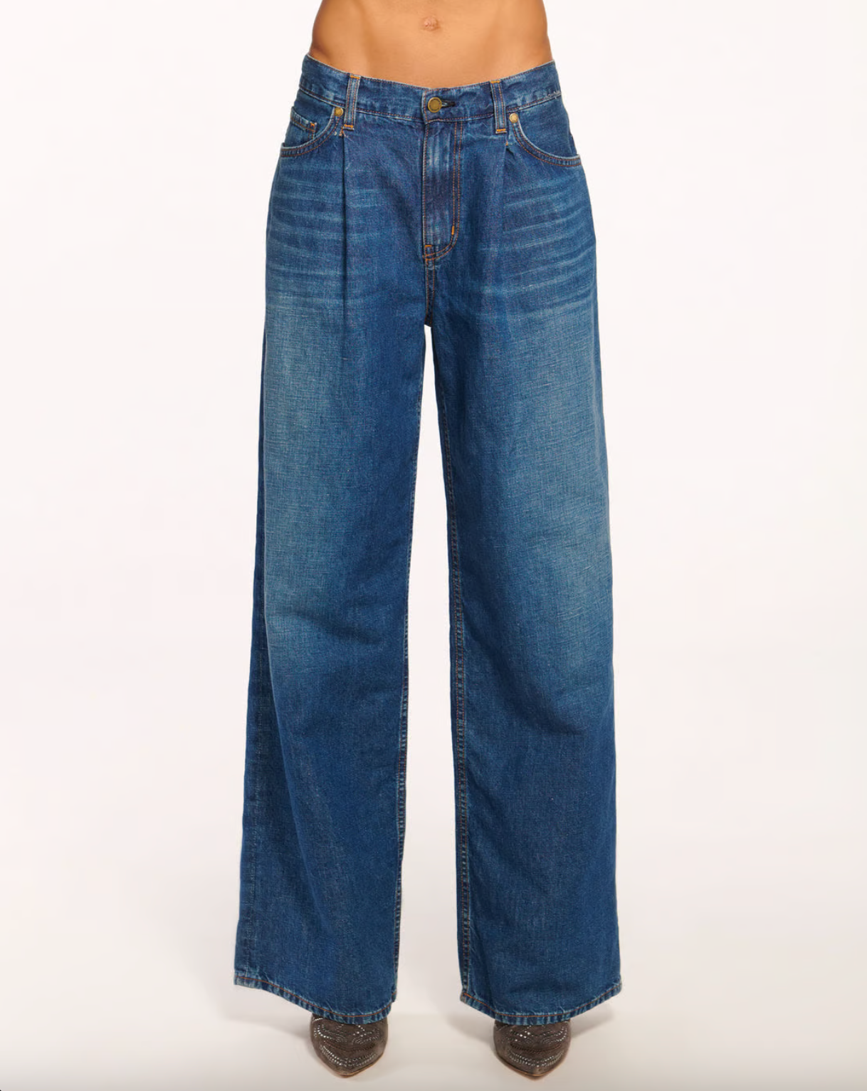 Kailani Pleated Low-Rise Jean - Medium Wash by Ramy Brook — alternate view