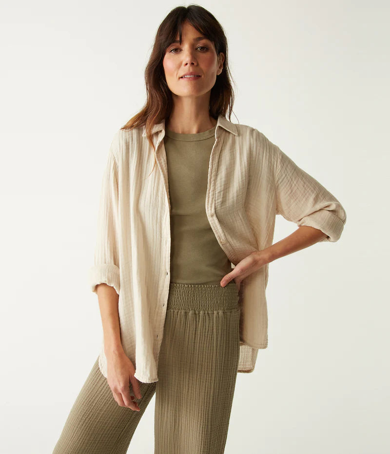 Leo Button Down Top - Cement by Michael Stars — alternate view