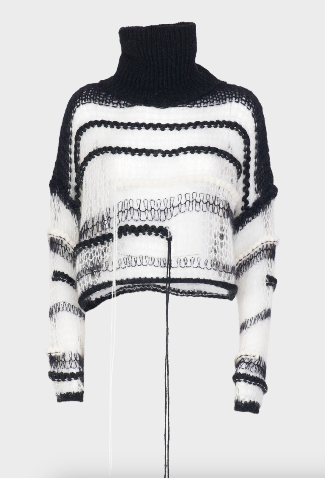 Boxy Turtleneck Mesh Sweater - Black White by Isabel Benenato — alternate view