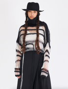 Boxy Turtleneck Mesh Sweater - Black White by Isabel Benenato | 25 South Boutiques