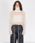 Boxy Turtleneck Mesh Sweater - White by Isabel Benenato | 25 South Boutiques