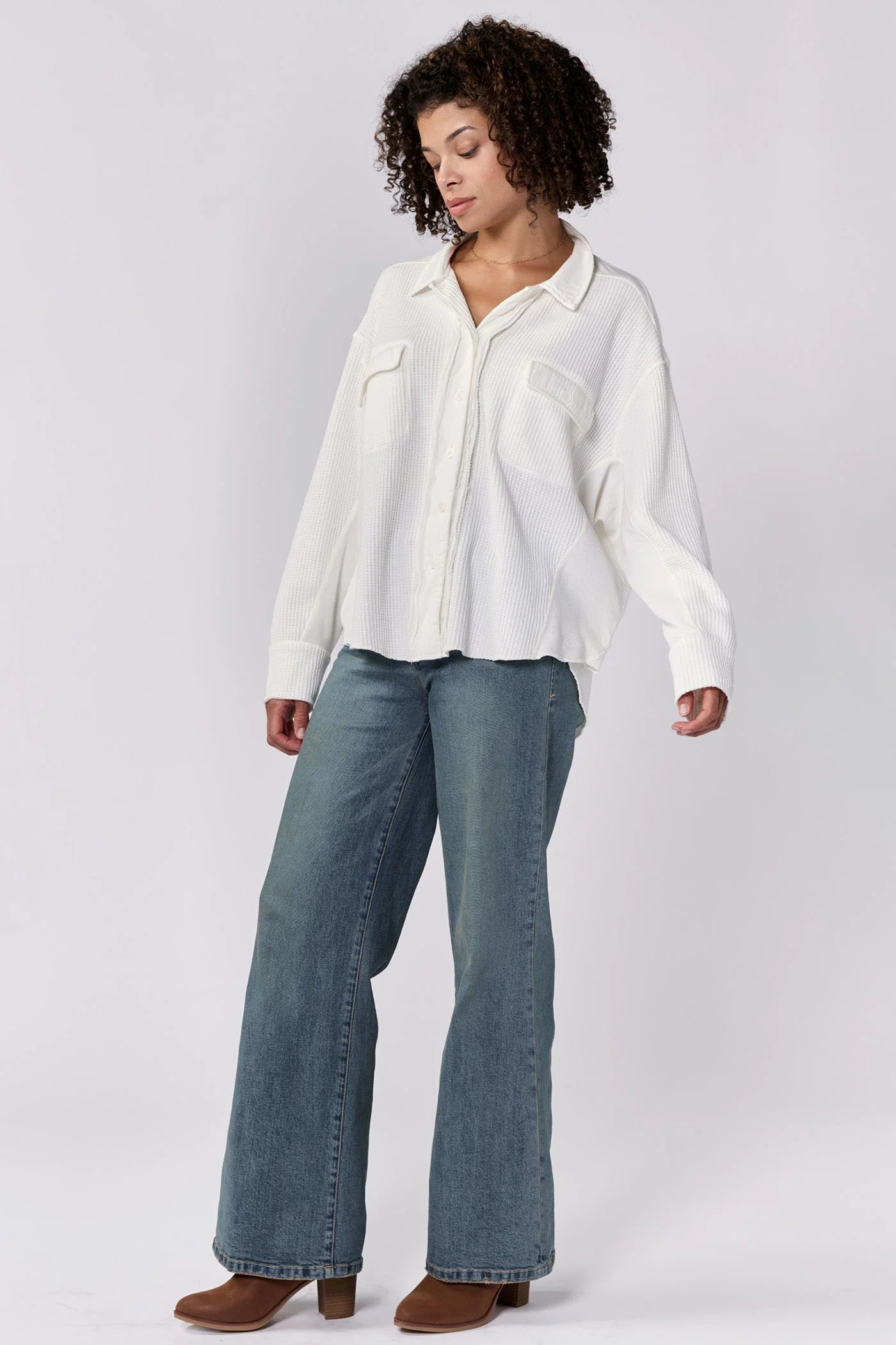 Foster Thermal Shirt Jacket - White by Dear John — view 4