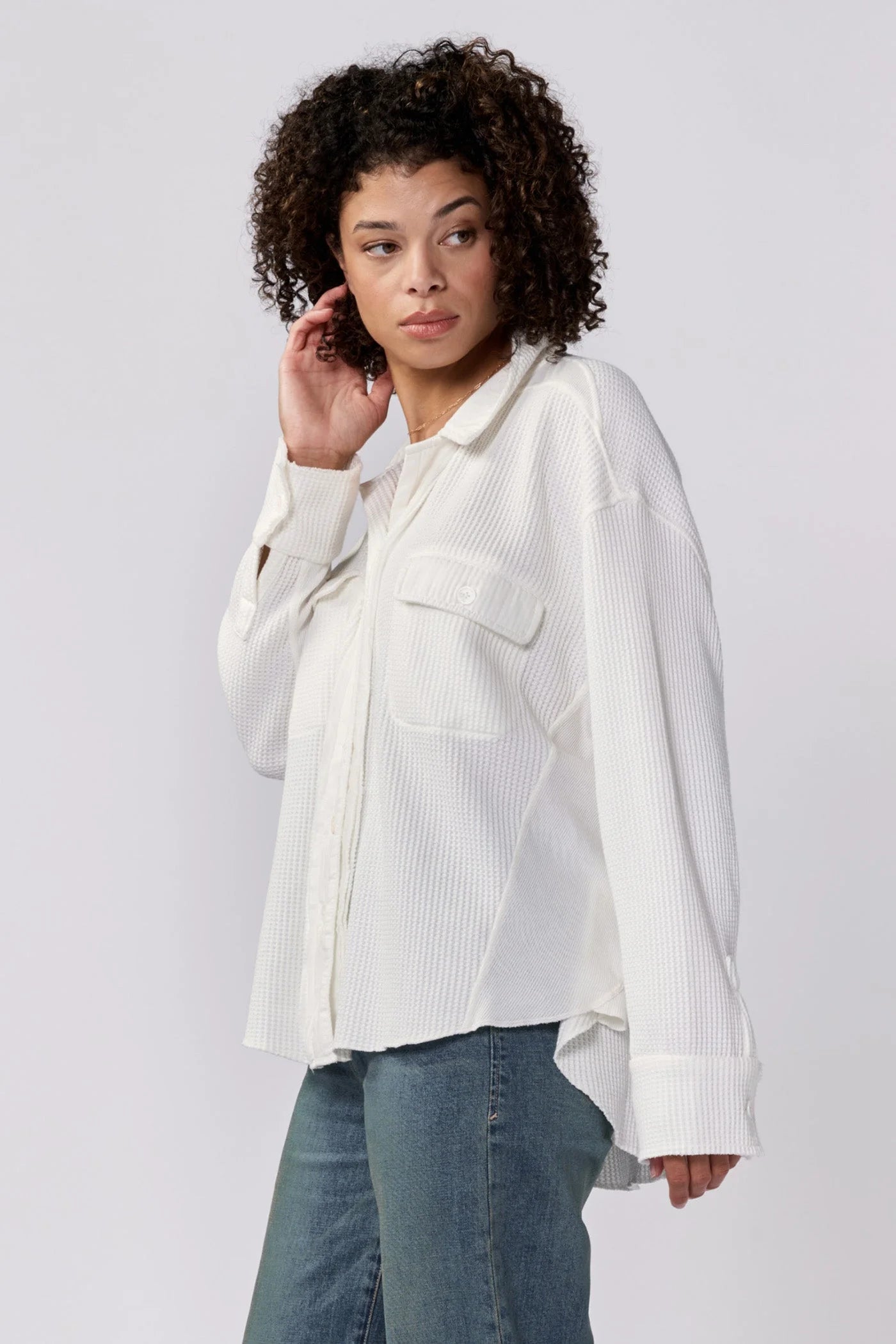 Foster Thermal Shirt Jacket - White by Dear John — alternate view