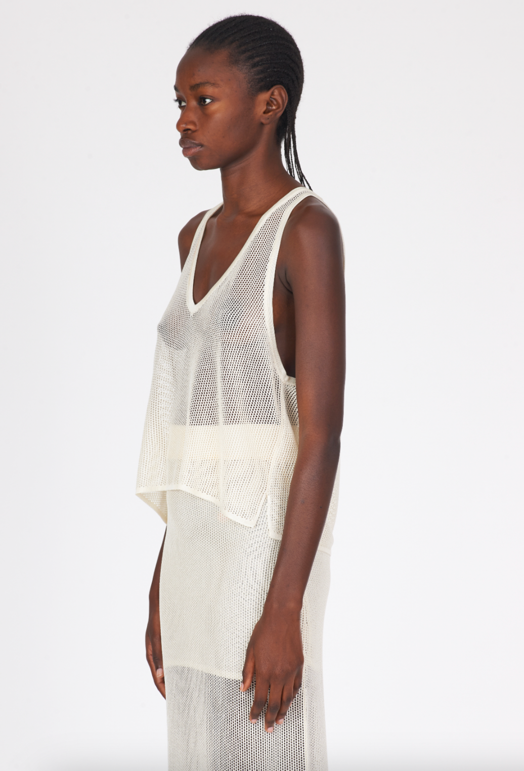 Shiny Viscose Mesh V Neck Tank - White by Isabel Benenato — alternate view