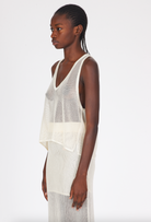 Shiny Viscose Mesh V Neck Tank - White by Isabel Benenato — alternate view