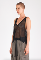 Shiny Viscose Mesh V Neck Tank - Black by Isabel Benenato — view 3