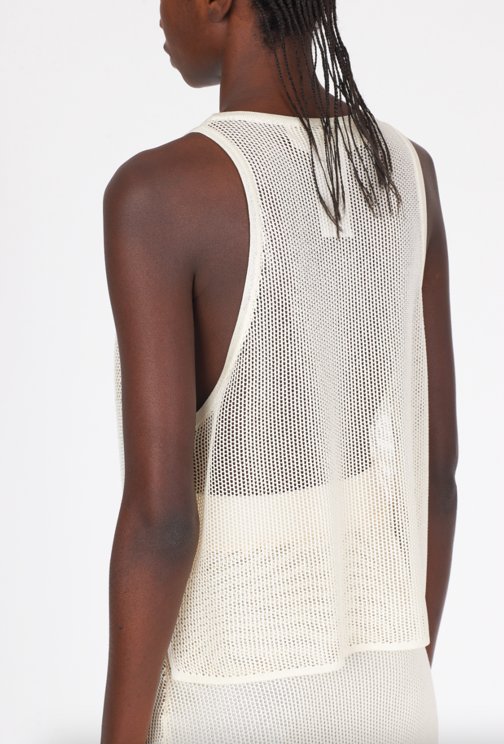 Shiny Viscose Mesh V Neck Tank - White by Isabel Benenato — view 3