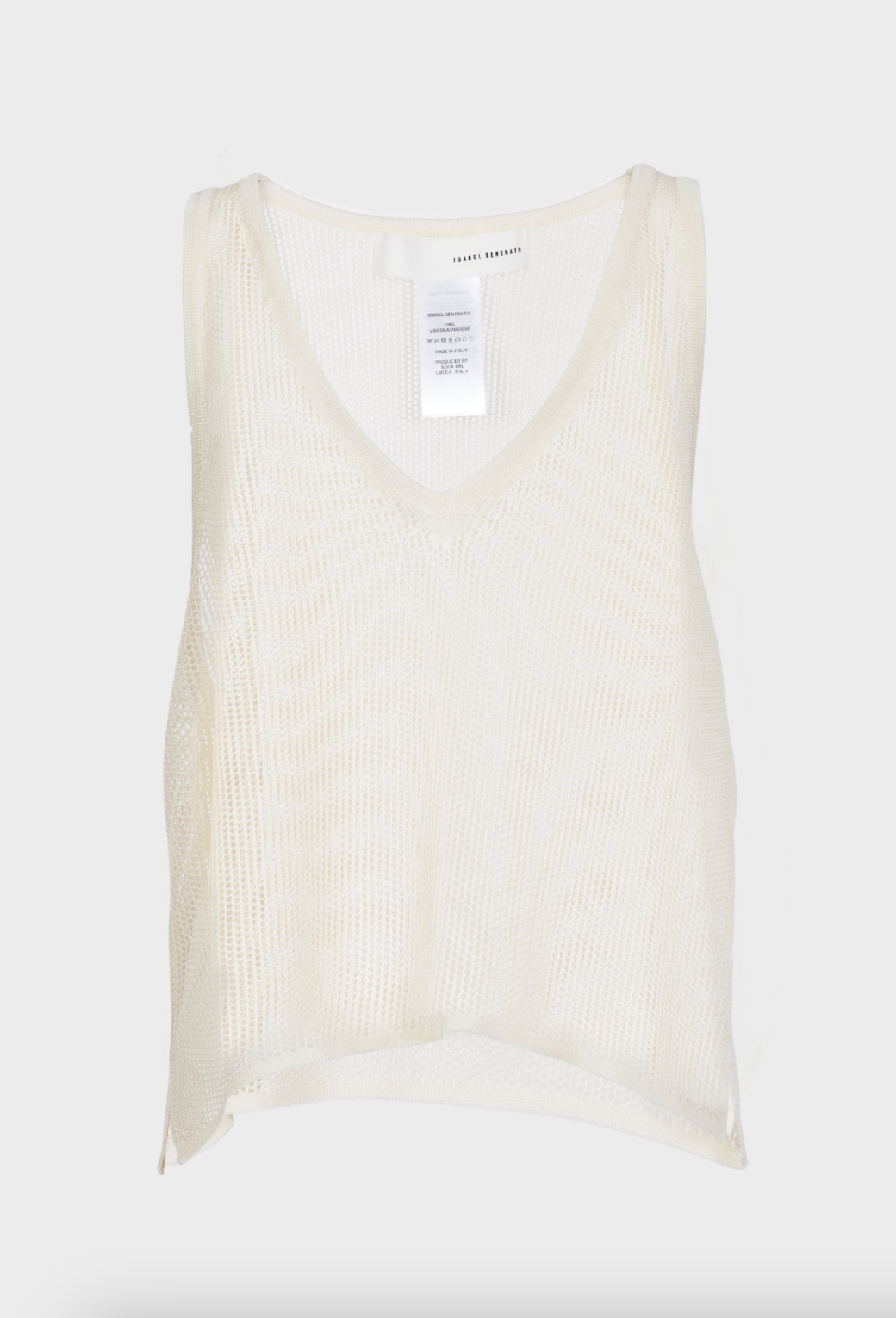 Shiny Viscose Mesh V Neck Tank - White by Isabel Benenato — view 4