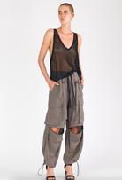 Shiny Viscose Mesh V Neck Tank - Black by Isabel Benenato — alternate view
