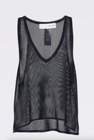 Shiny Viscose Mesh V Neck Tank - Black by Isabel Benenato — view 5