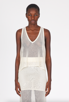 Shiny Viscose Mesh V Neck Tank - White by Isabel Benenato | 25 South Boutiques