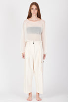 Semi-Sheer Cotton Knit Top - Cream White by Isabel Benenato — view 7