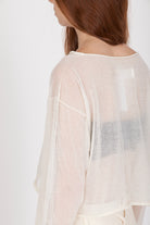 Semi-Sheer Cotton Knit Top - Cream White by Isabel Benenato — view 4