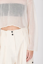 Semi-Sheer Cotton Knit Top - Cream White by Isabel Benenato — view 3