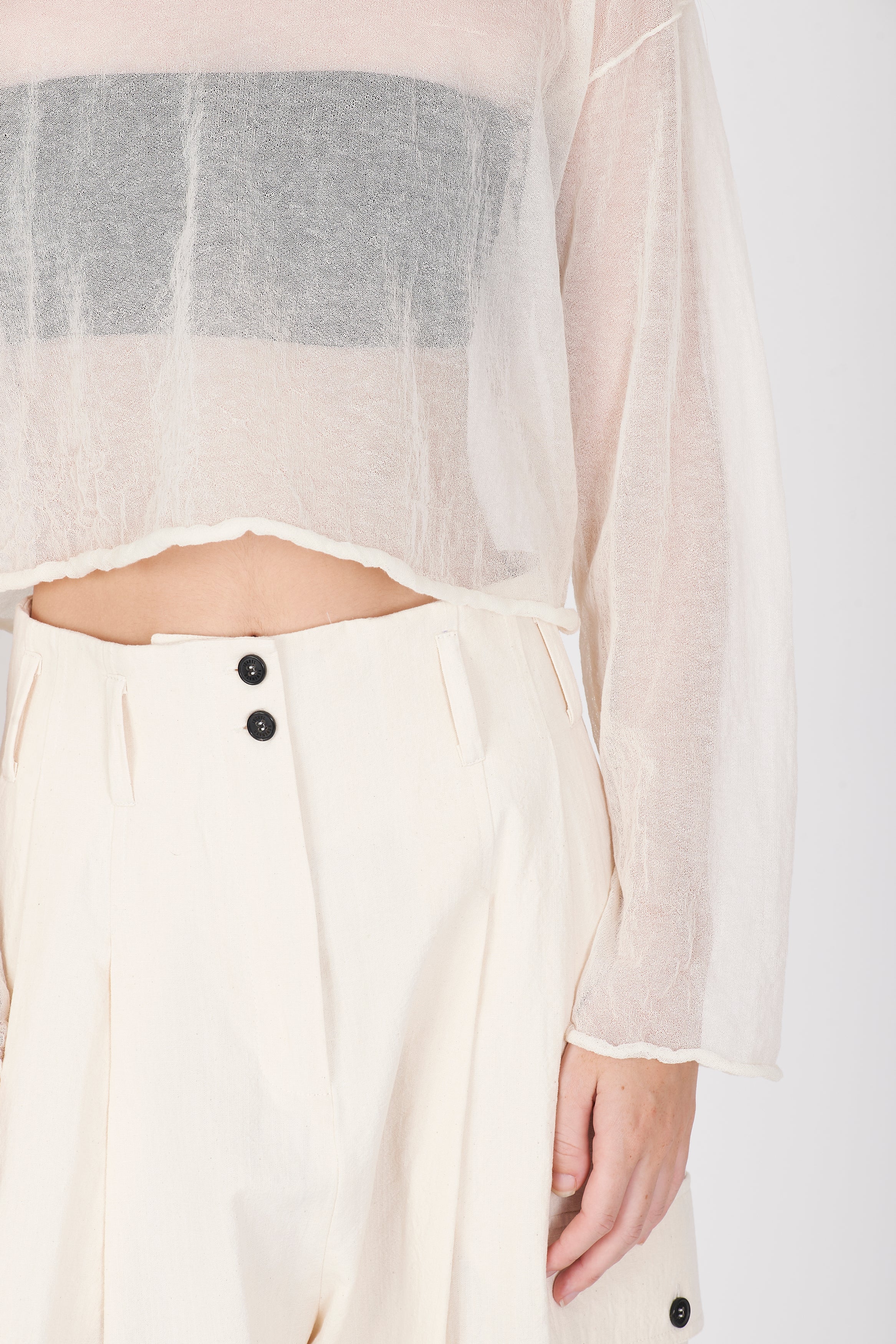 Semi-Sheer Cotton Knit Top - Cream White by Isabel Benenato — view 3