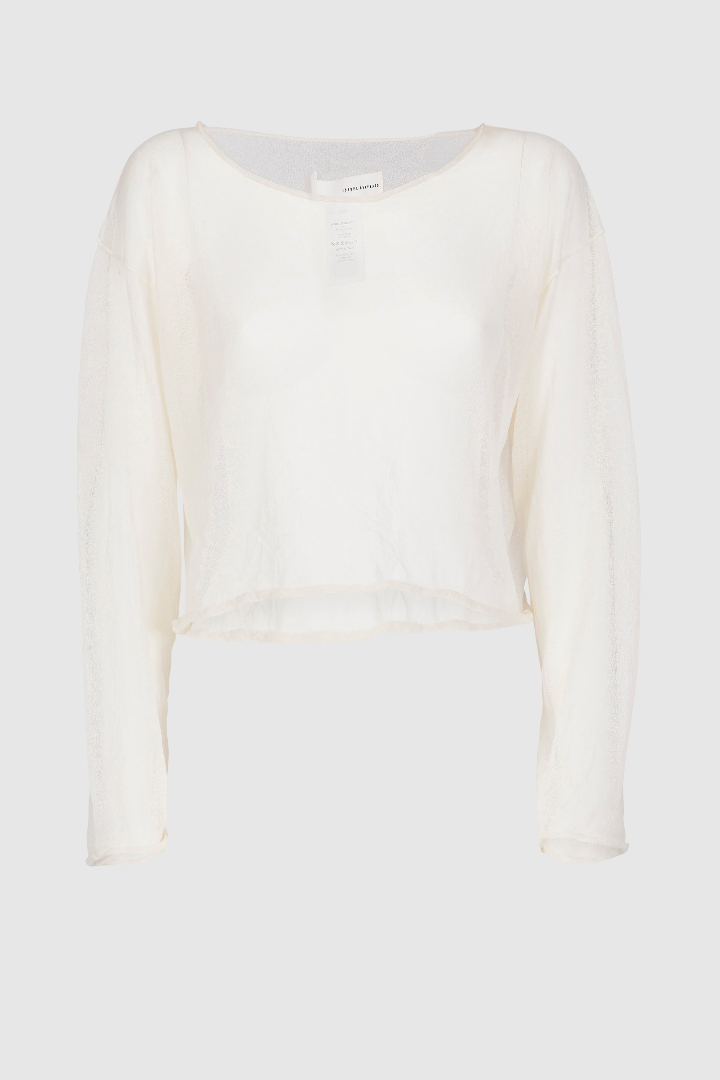 Semi-Sheer Cotton Knit Top - Cream White by Isabel Benenato — view 8