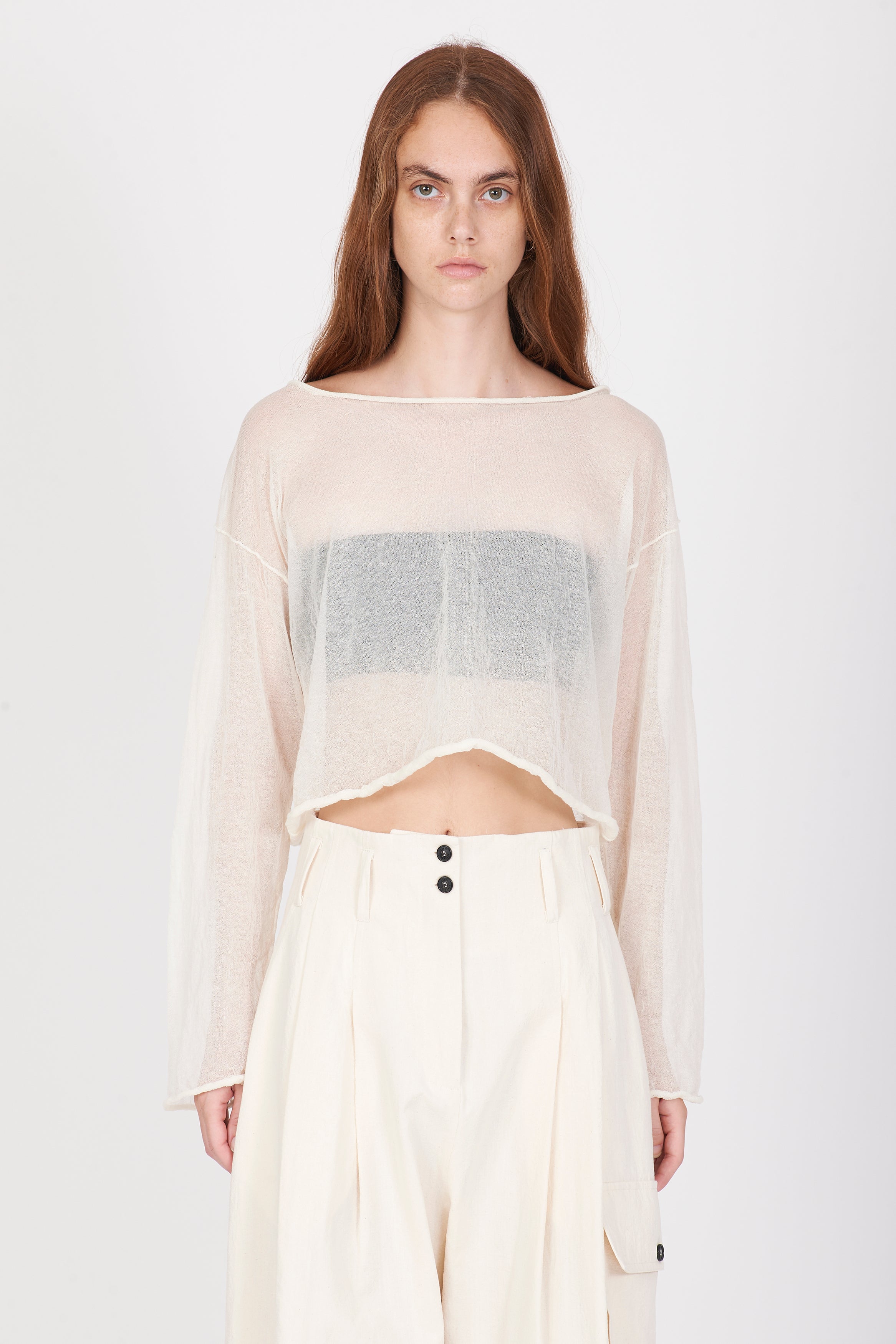 Semi-Sheer Cotton Knit Top - Cream White by Isabel Benenato | 25 South Boutiques