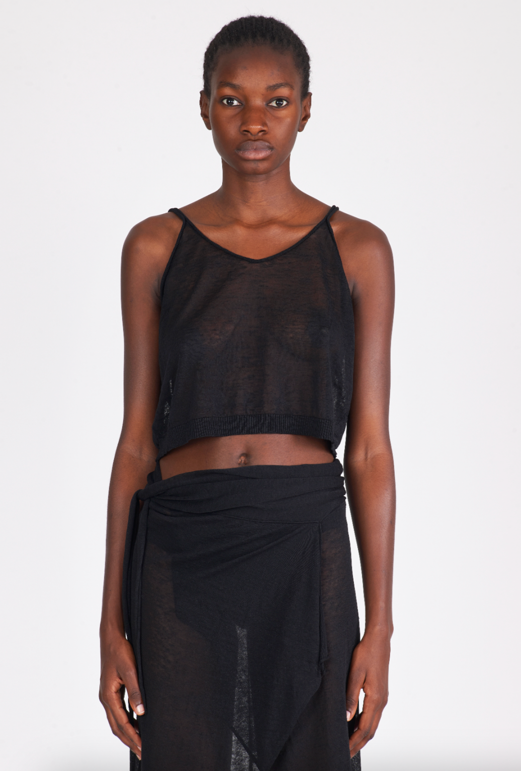 Linen Short Top Thin Straps - Black by Isabel Benenato | 25 South Boutiques