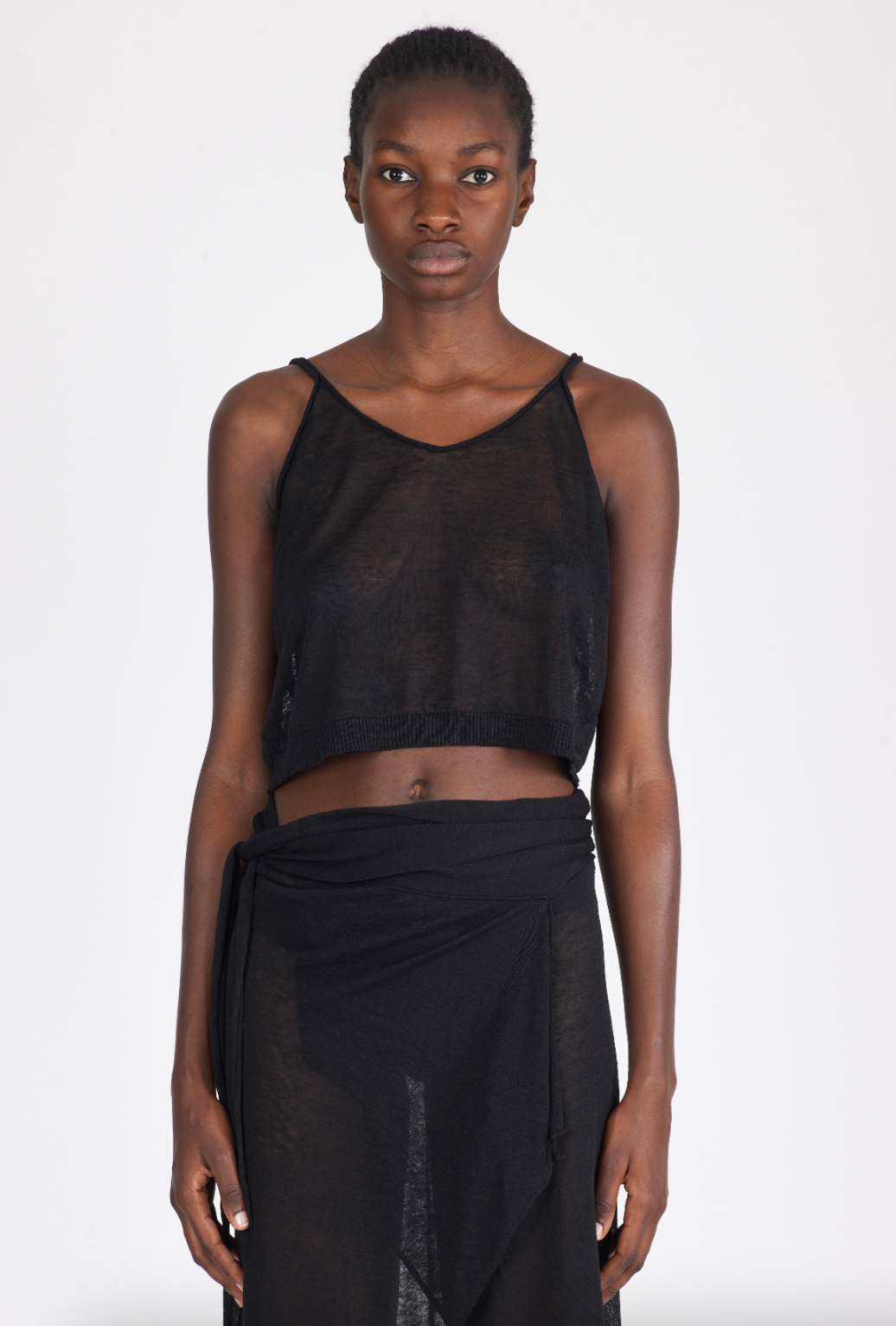 Linen Short Top Thin Straps - Black by Isabel Benenato | 25 South Boutiques