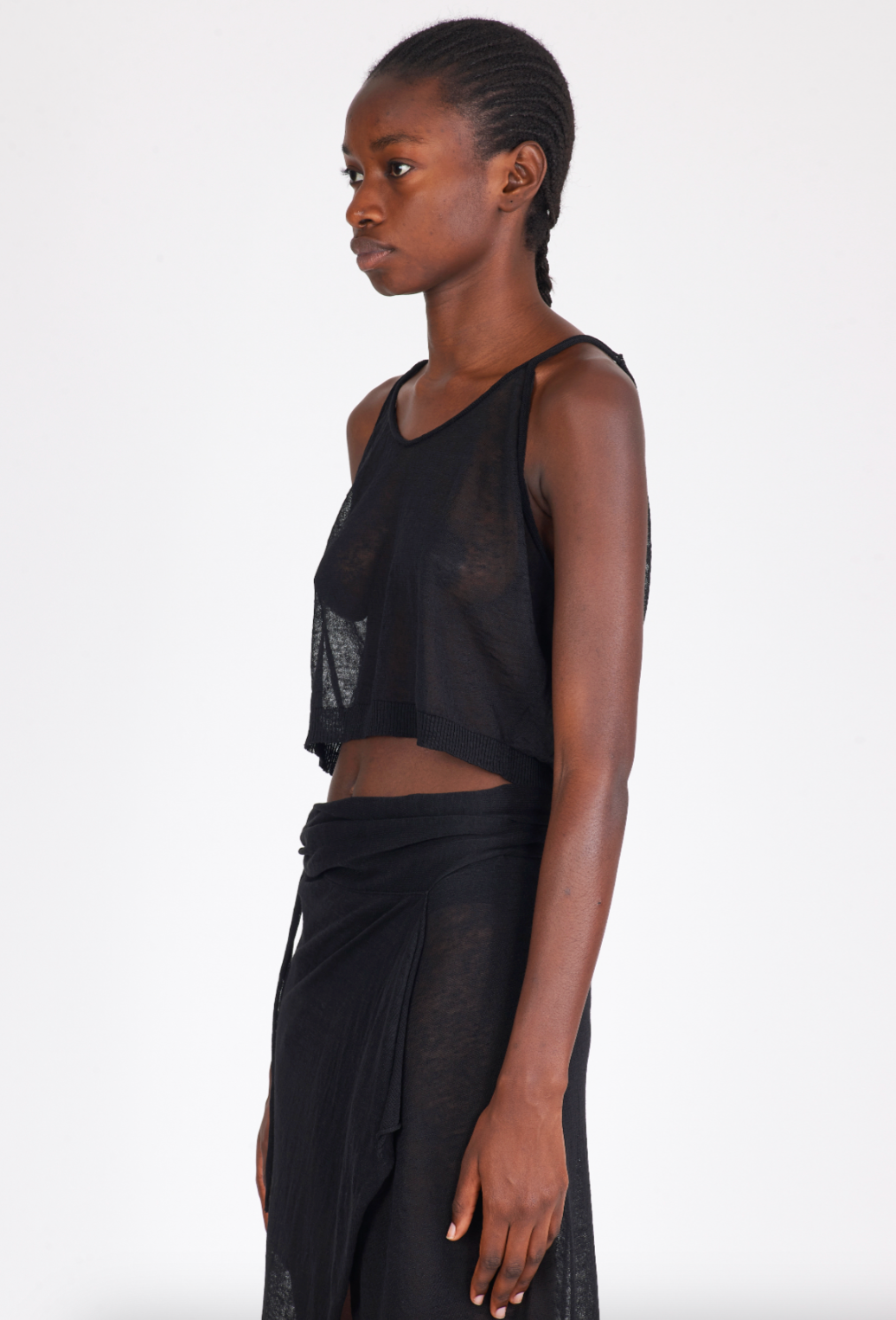 Linen Short Top Thin Straps - Black by Isabel Benenato — view 3