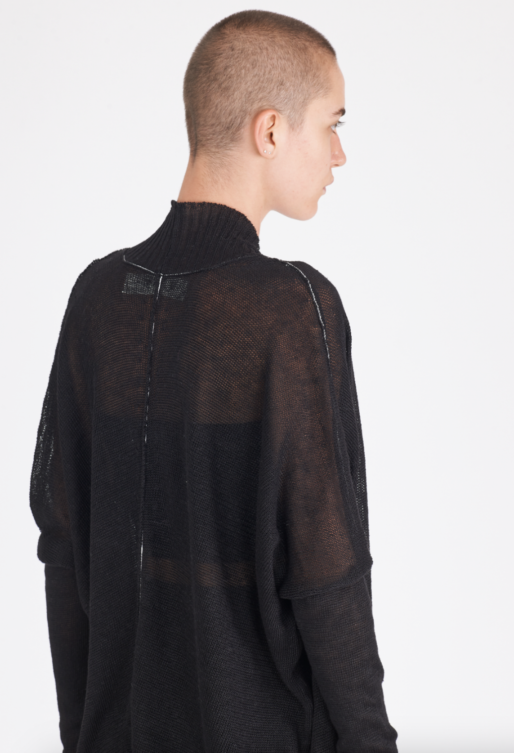 Linen Midi Contrast Stitch Cardigan - Black by Isabel Benenato — alternate view