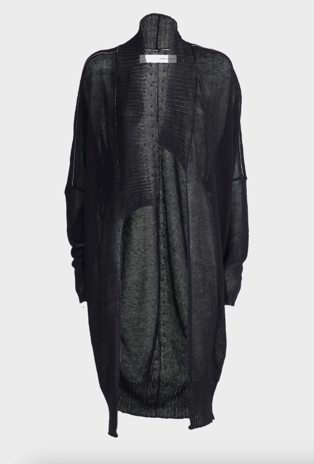 Linen Midi Contrast Stitch Cardigan - Black by Isabel Benenato — view 6