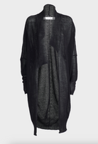 Linen Midi Contrast Stitch Cardigan - Black by Isabel Benenato — view 6