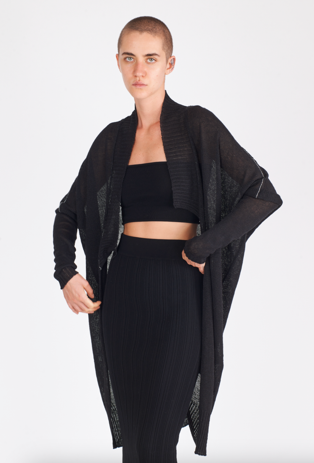 Linen Midi Contrast Stitch Cardigan - Black by Isabel Benenato | 25 South Boutiques
