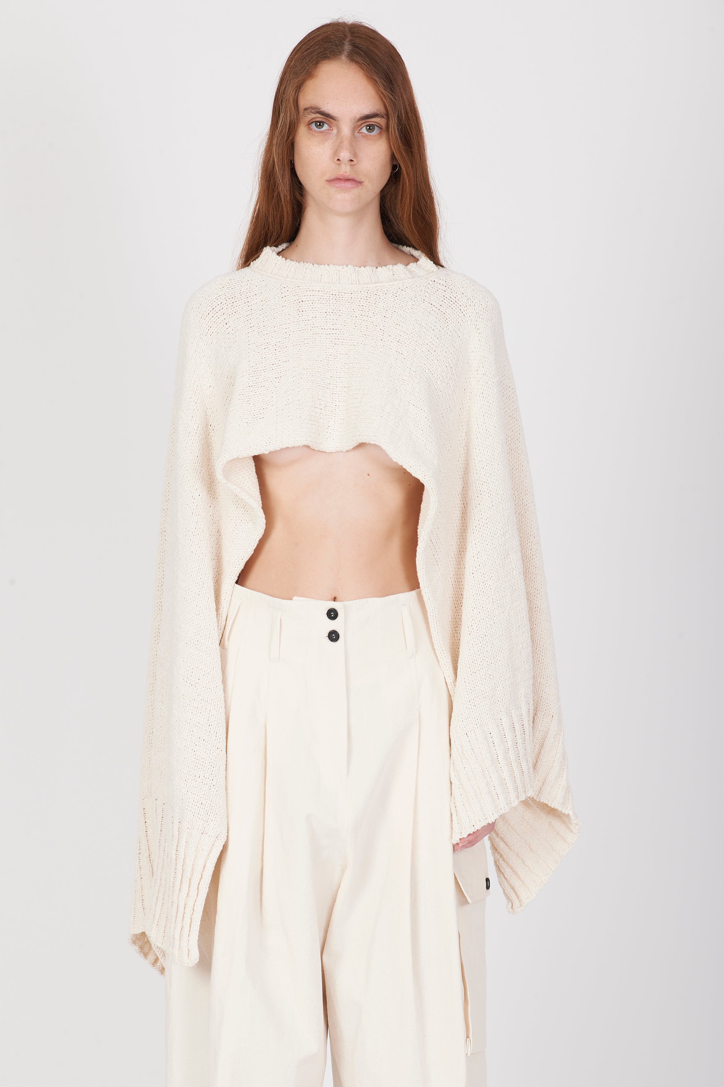 Cropped Cotton Soft Cape - Cream White by Isabel Benenato | 25 South Boutiques