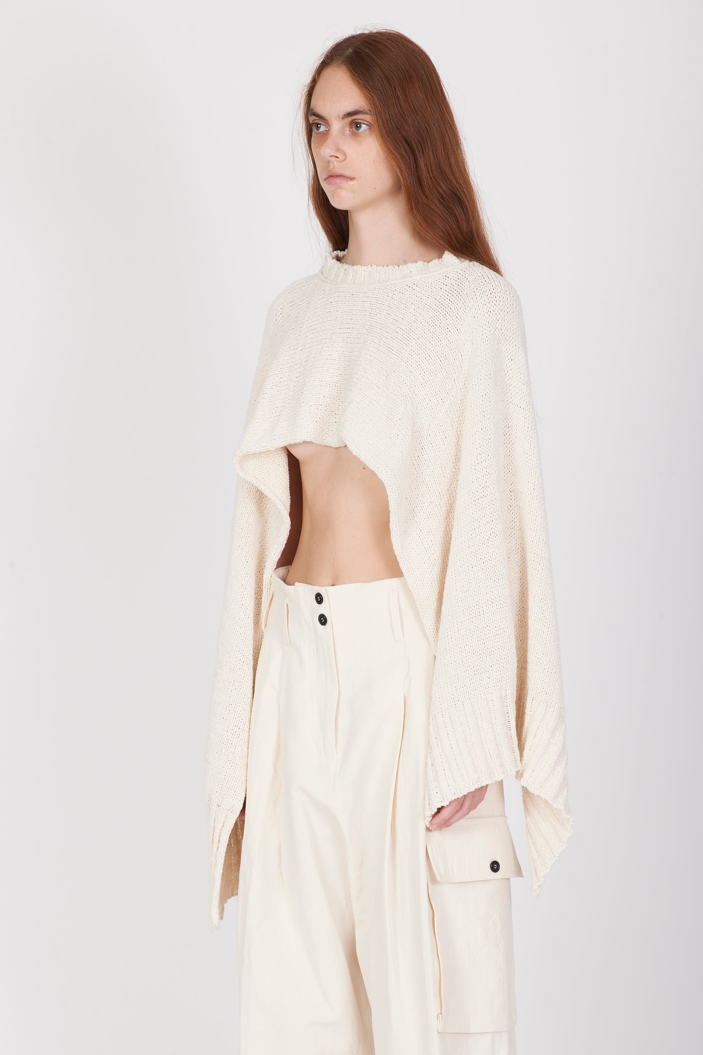 Cropped Cotton Soft Cape - Cream White by Isabel Benenato — alternate view