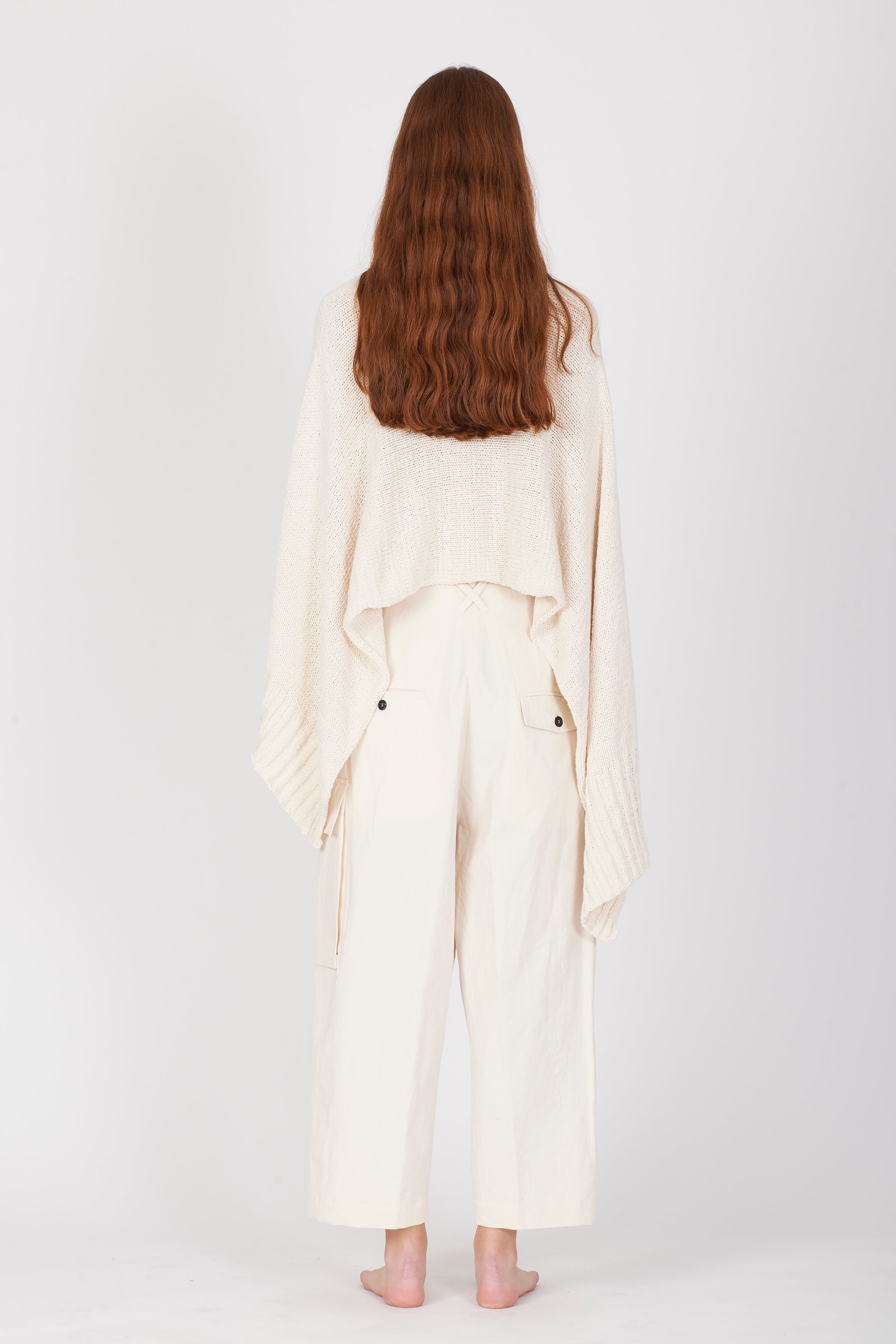 Cropped Cotton Soft Cape - Cream White by Isabel Benenato — view 7