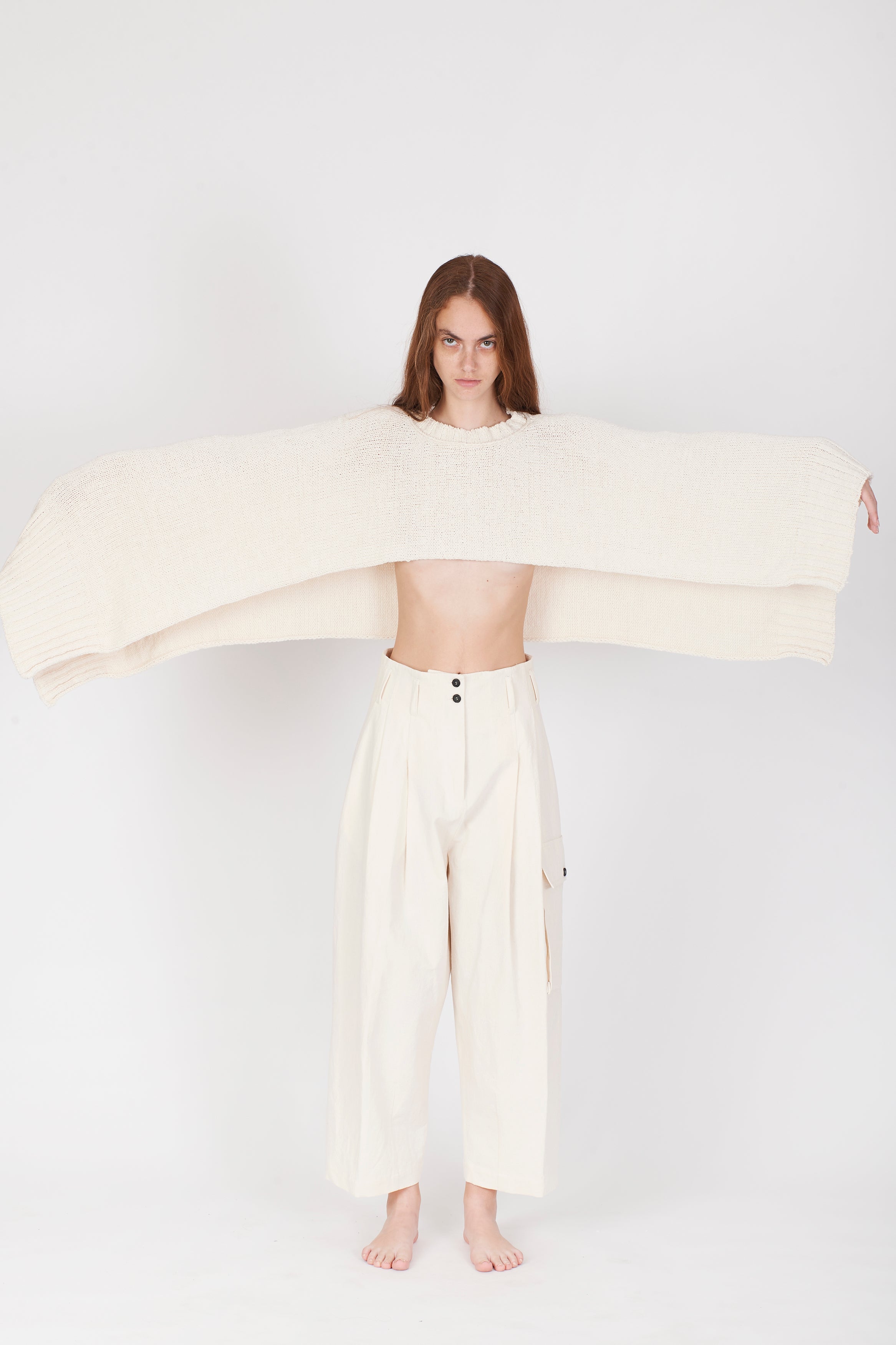 Cropped Cotton Soft Cape - Cream White by Isabel Benenato — view 3