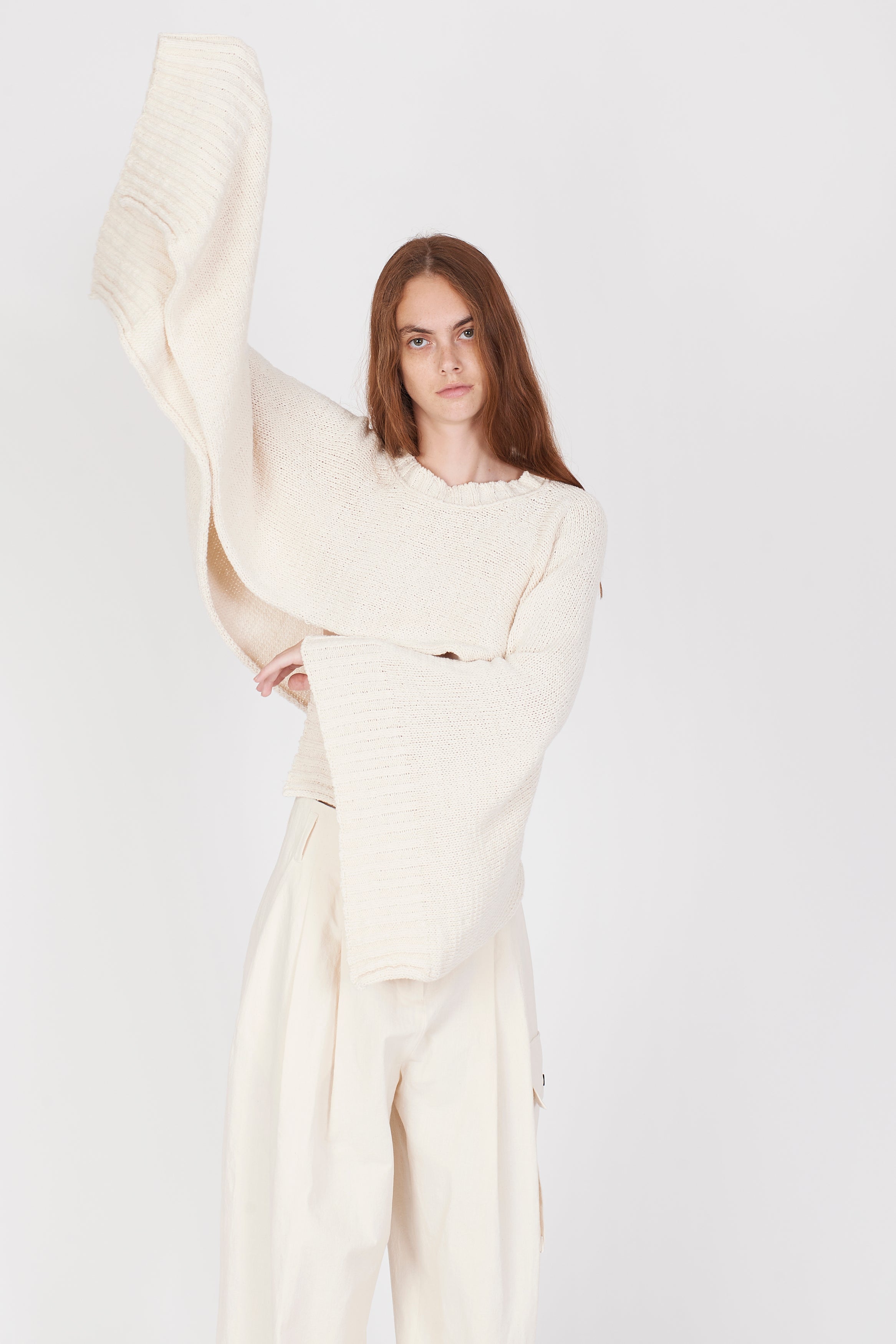 Cropped Cotton Soft Cape - Cream White by Isabel Benenato — view 4