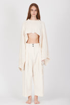 Cropped Cotton Soft Cape - Cream White by Isabel Benenato — view 6