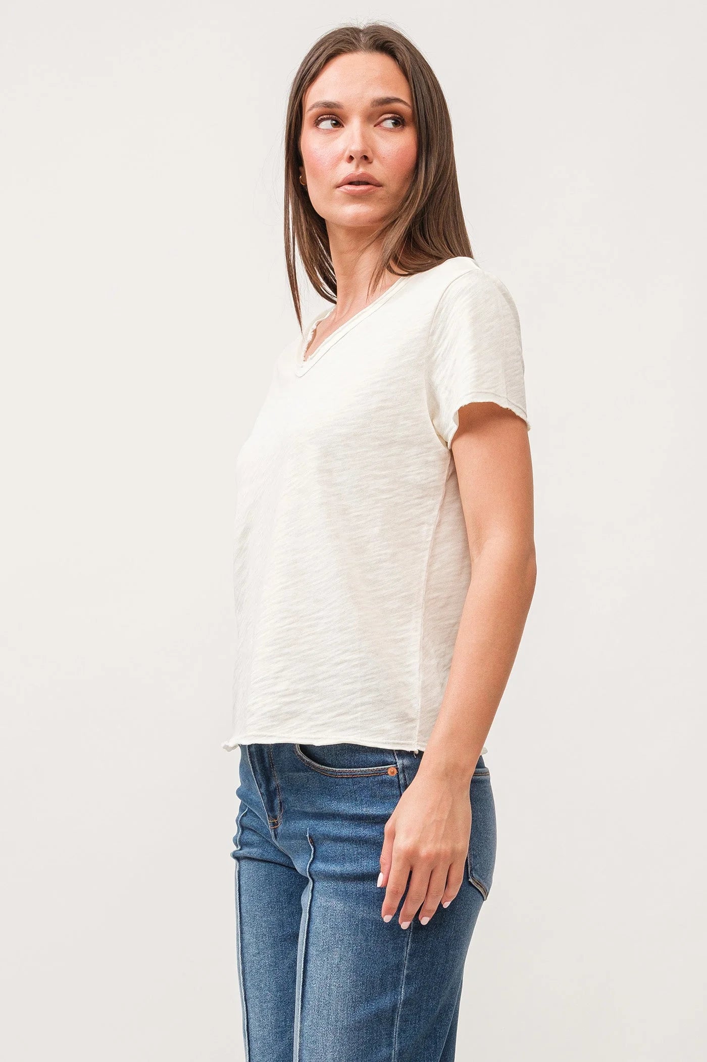 Vanya Short Sleeve Slub Tee - Antique White by Dear John — view 3
