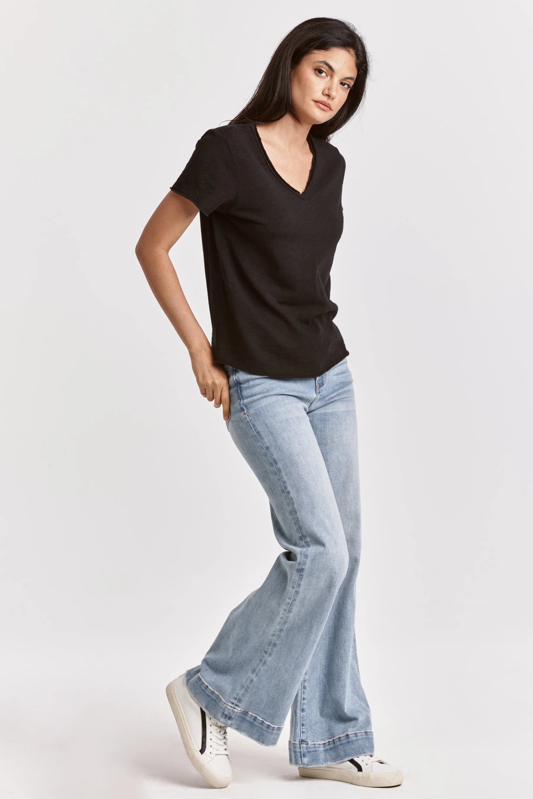 Vanya Short Sleeve Slub Tee - Black by Dear John — view 4