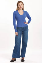 Marlowe V Neck Top - Blue Lolite by Dear John — view 4