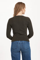 Marlowe V Neck Top - Dark Moss by Dear John — view 3