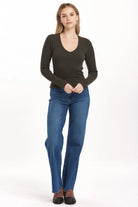 Marlowe V Neck Top - Dark Moss by Dear John — view 4