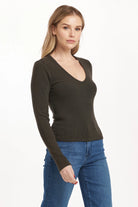 Marlowe V Neck Top - Dark Moss by Dear John — alternate view
