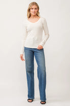 Alina V Neck Long Sleeve Tee - Antique White by Dear John — view 4