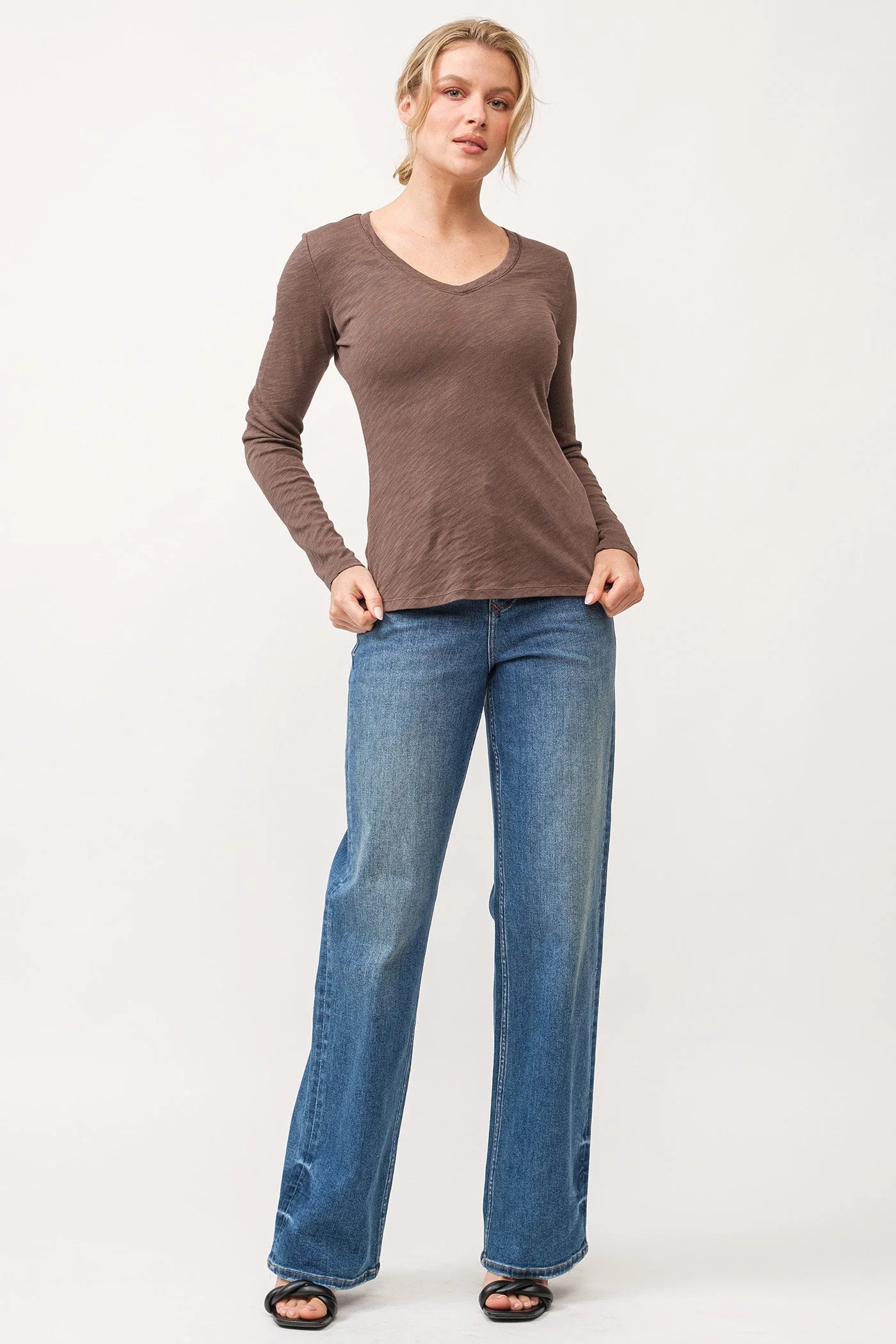 Alina V Neck Long Sleeve Tee - Olive by Dear John — view 4