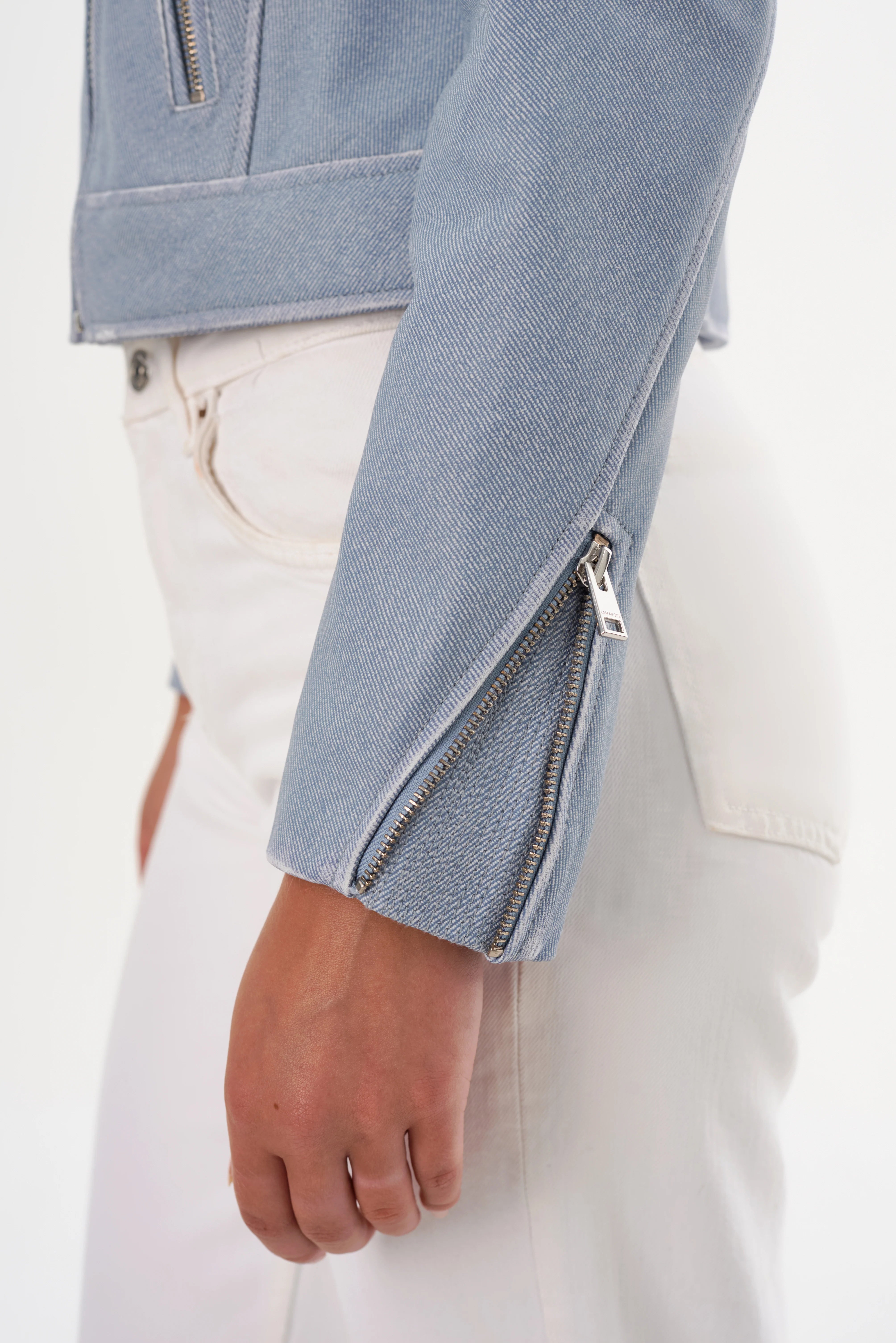 Donna Leather Biker Jacket - Light Blue Denim by LAMARQUE — view 5