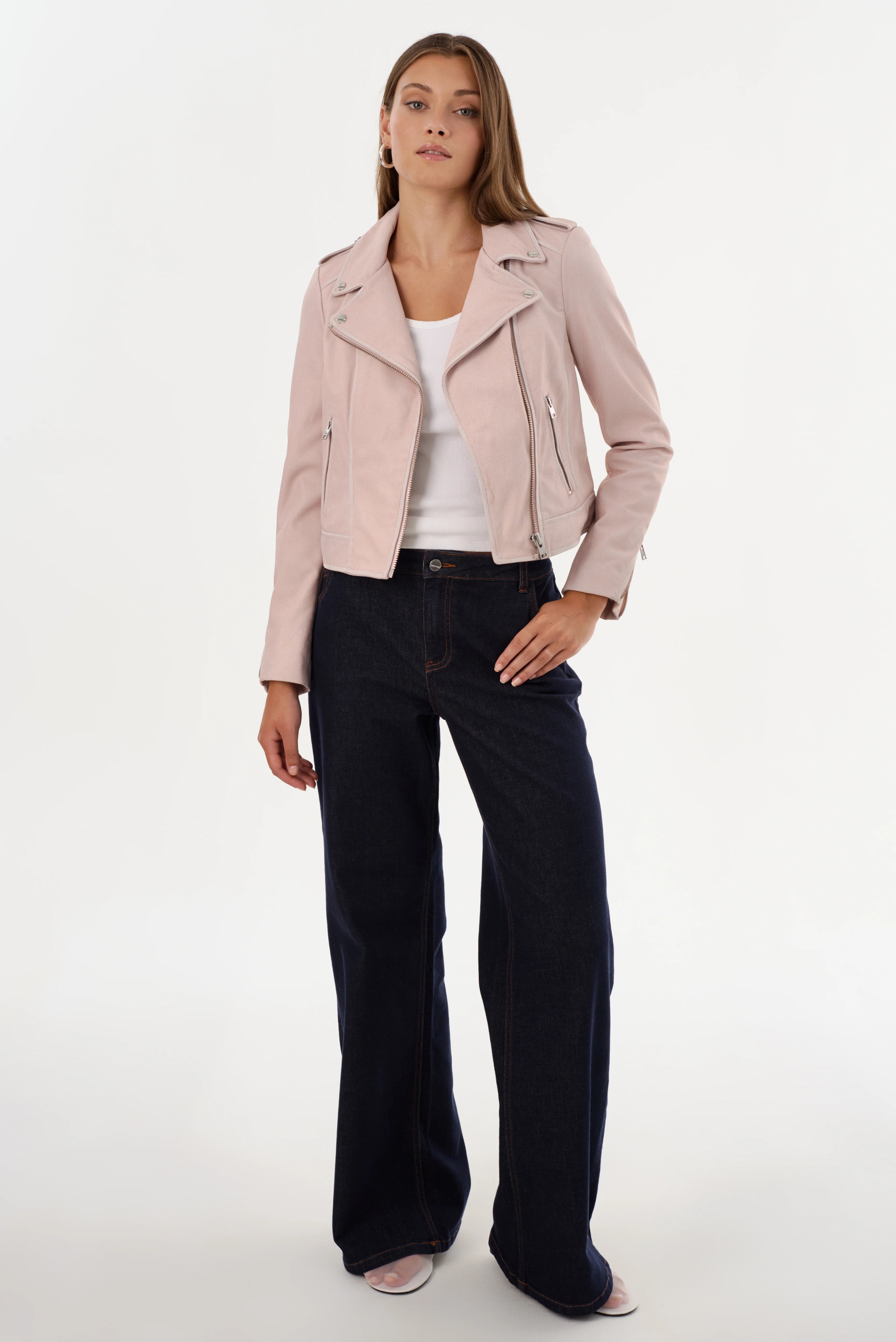 Donna Leather Biker Jacket - Pink Denim by LAMARQUE — view 7