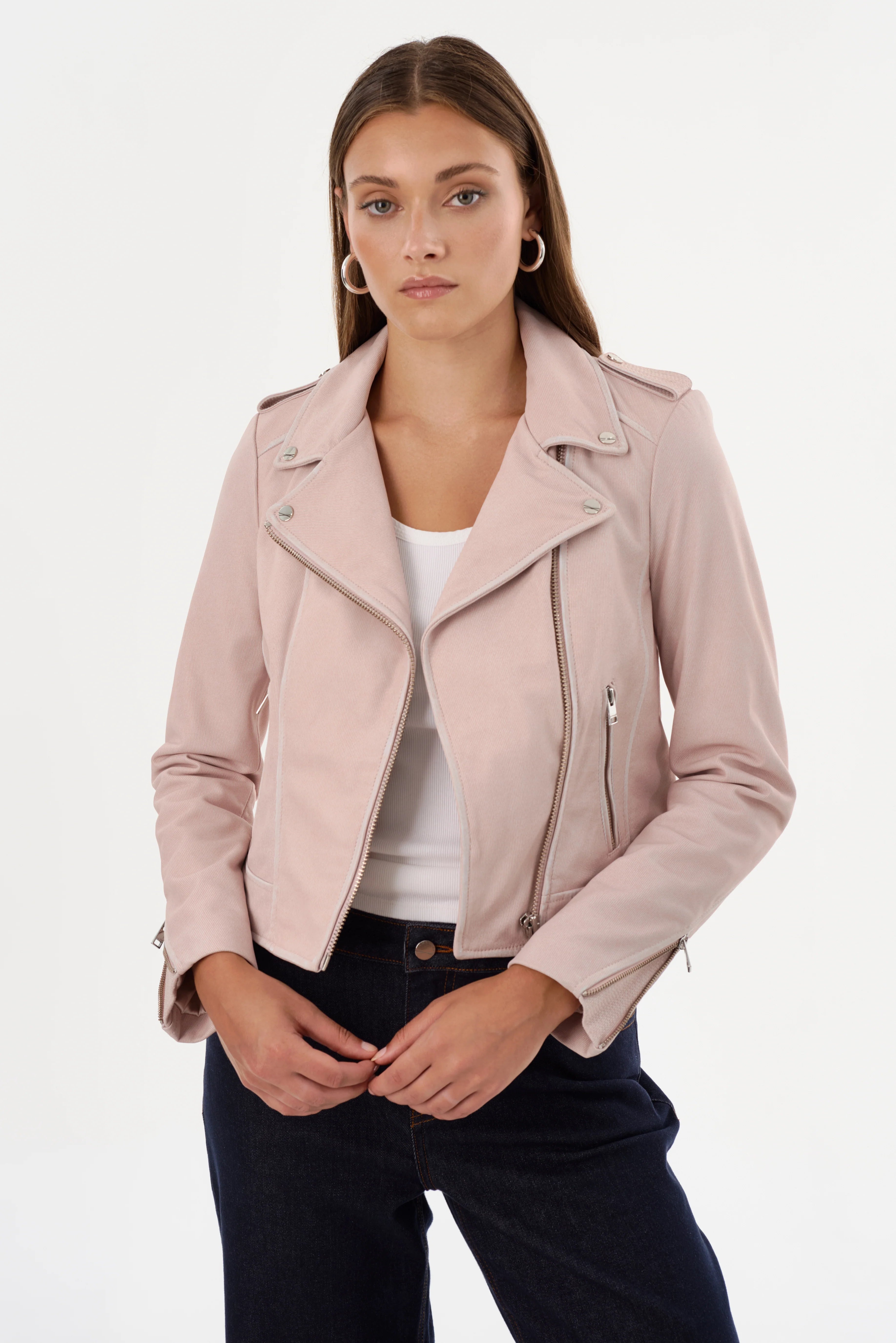 Donna Leather Biker Jacket - Pink Denim by LAMARQUE | 25 South Boutiques