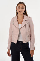 Donna Leather Biker Jacket - Pink Denim by LAMARQUE — alternate view