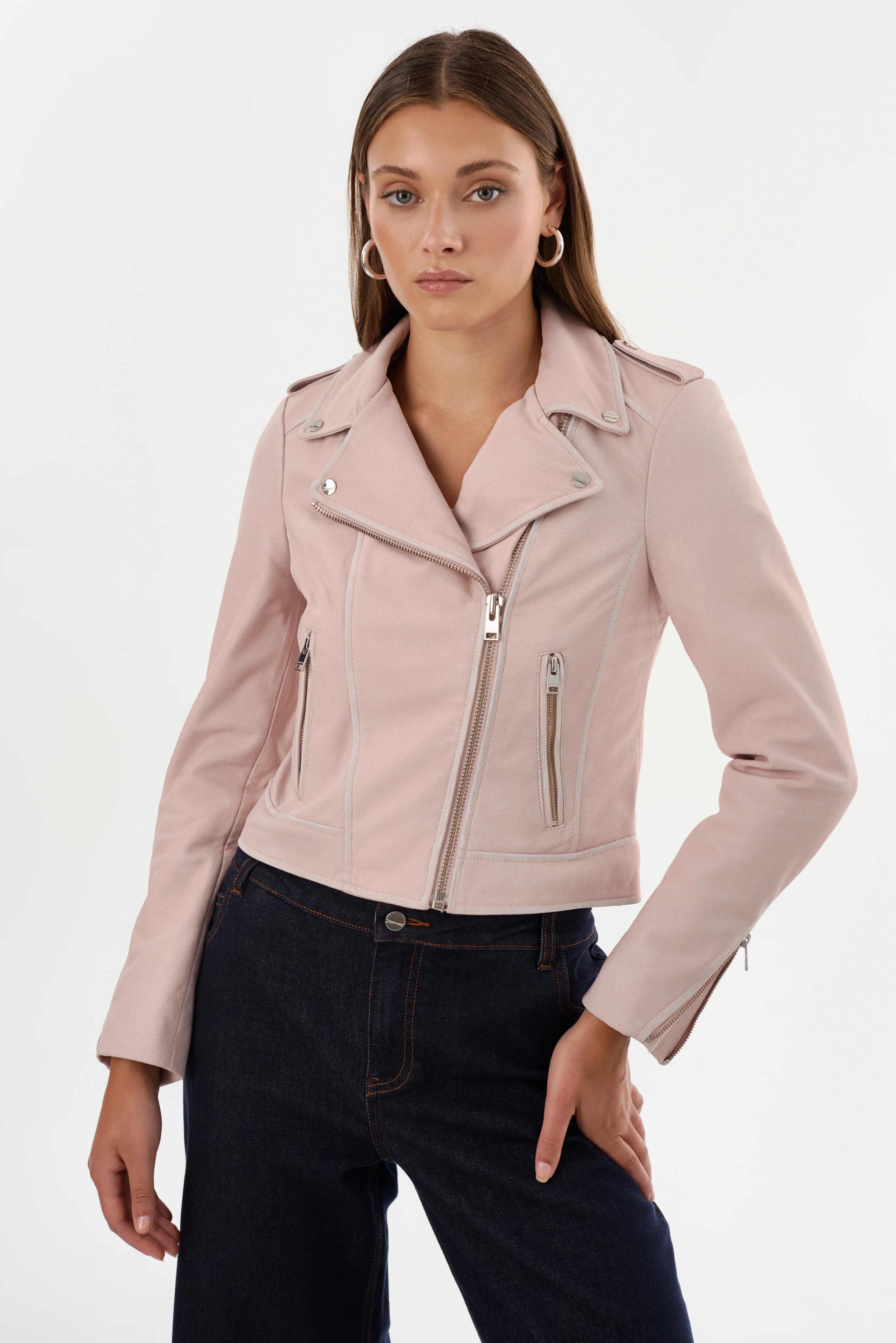 Donna Leather Biker Jacket - Pink Denim by LAMARQUE — view 3